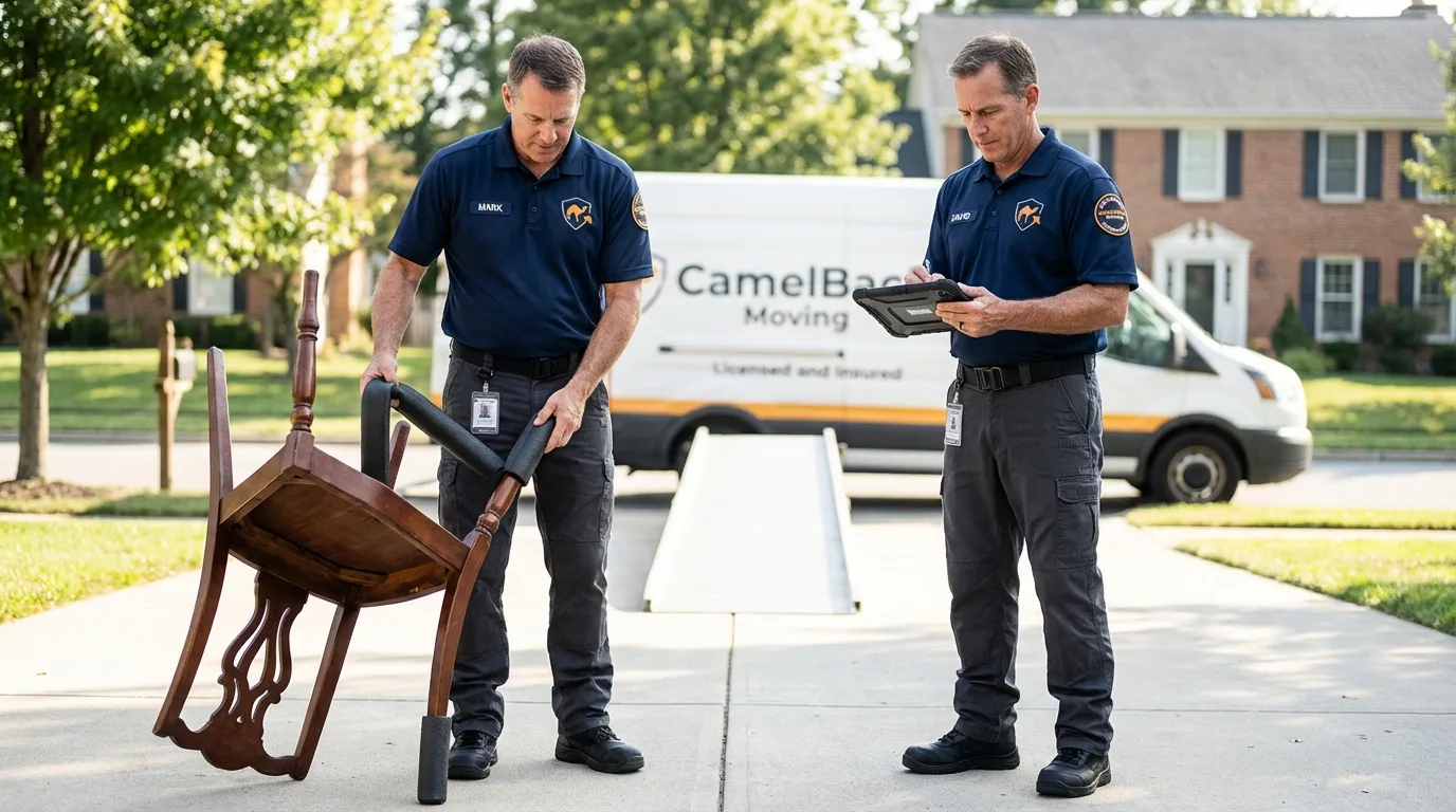 Movers inspecting furniture for damage prevention before loading in Mount Vernon, KY