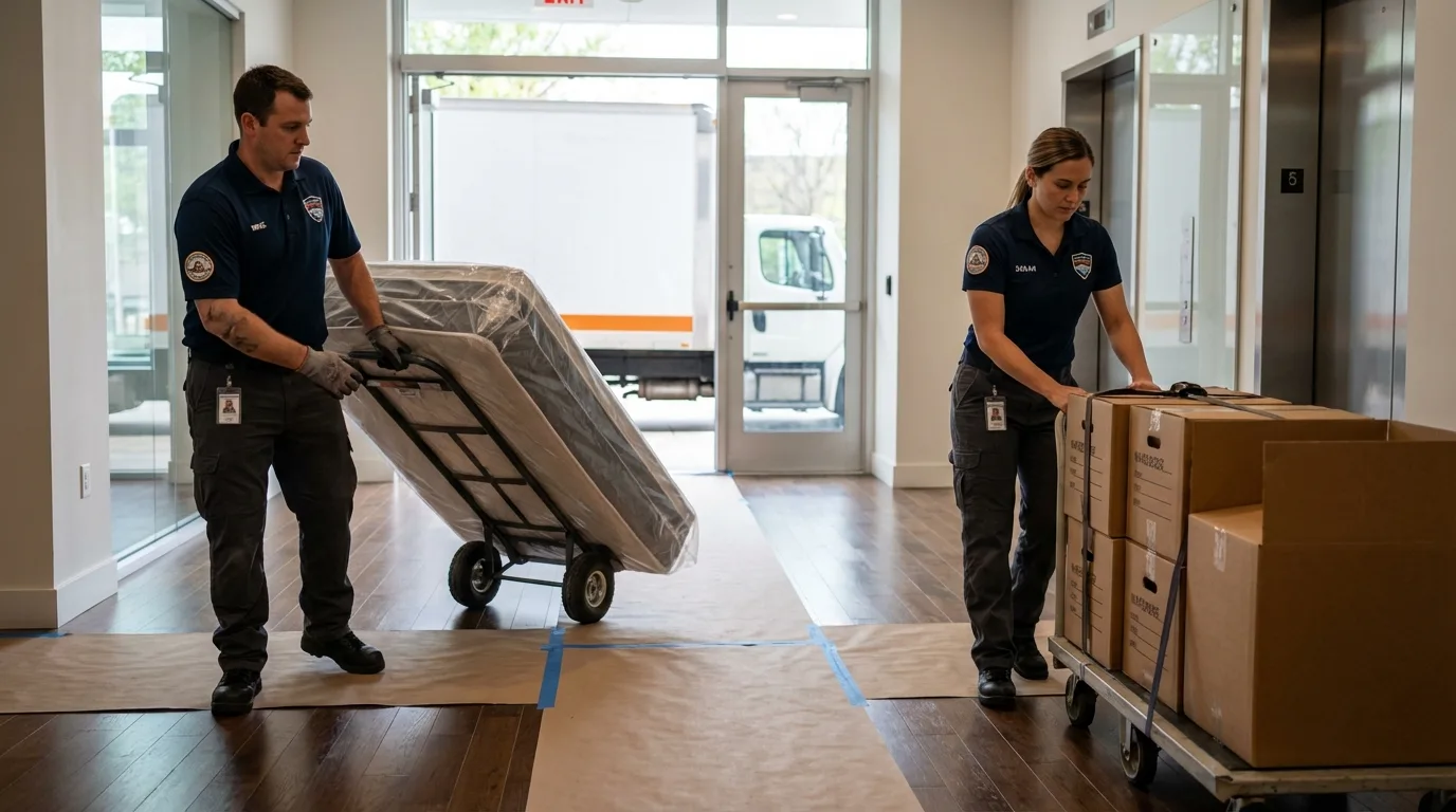 Professional apartment movers loading elevator in Mount Vernon, KY